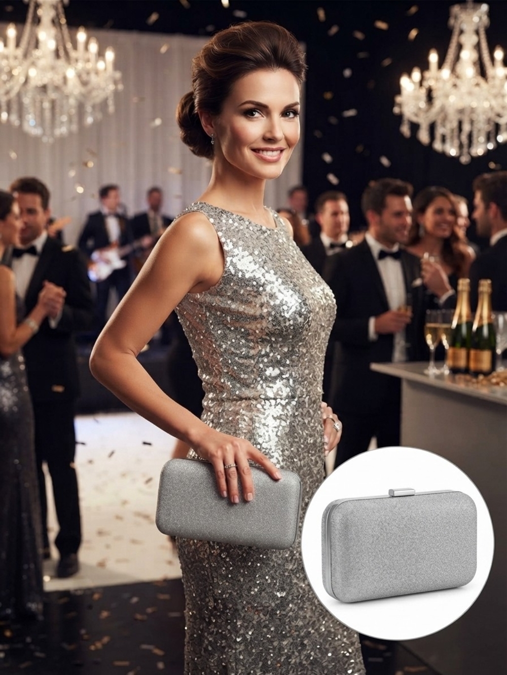 Silver Glitter Hardcase Clutch - Elegant Evening.